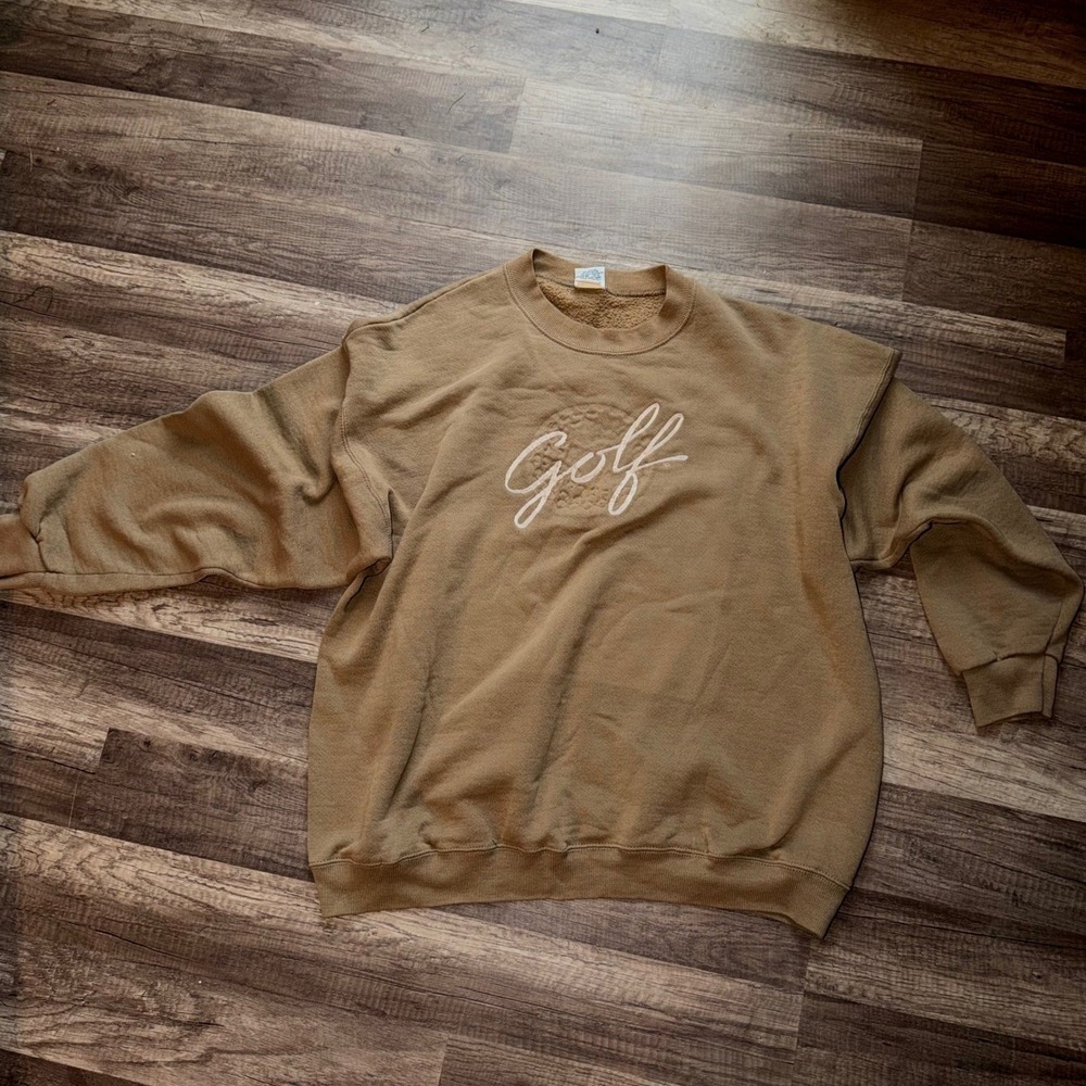 Vintage B-Wear Sportswear Golf Crewneck Sweatshirt XL Tan Made in USA 90s Khaki